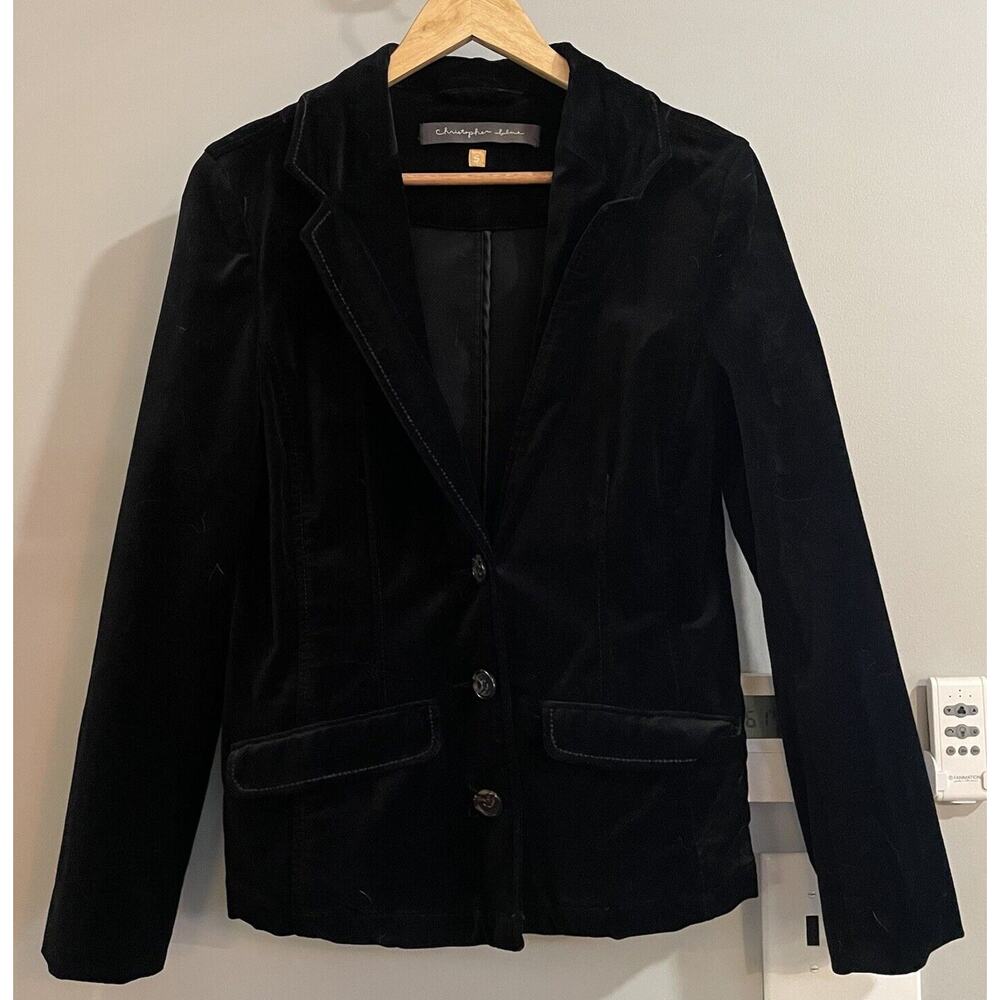 Christopher Blue Blazer Velvet Jacket Pockets Vintage Y2K Womens Small